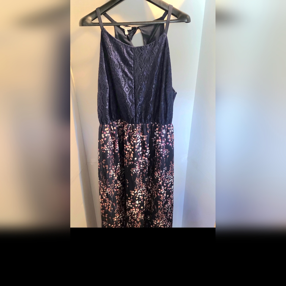Womens Plus Size Maurices Navy Floral/Lace Maxi Dress